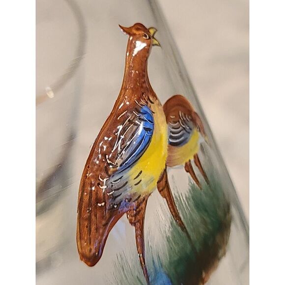 4 Highball Gold Rimmed Bar Glasses With 3D Enameled Game Birds Pheasant Set EUC - Picture 11 of 15